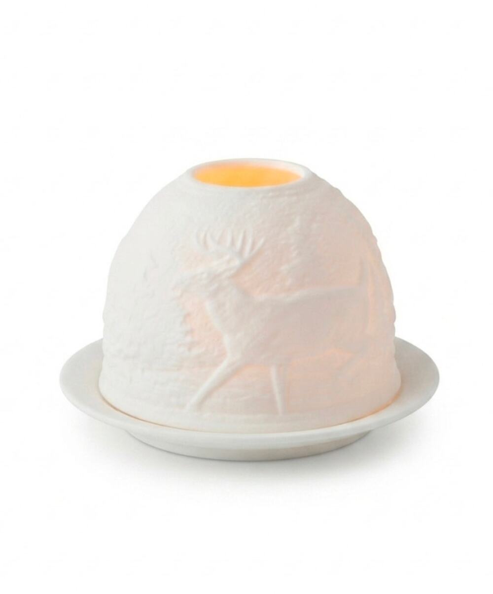 Bernardino Lithophane Bisque Porcelain Votive Candle Holder Fairy Lamp Reindeer